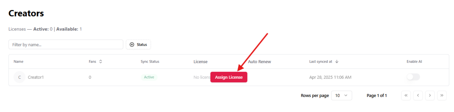 Assign license to creator