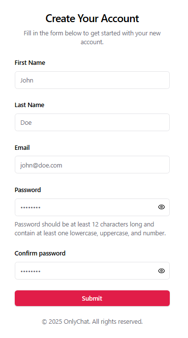 Create your account form