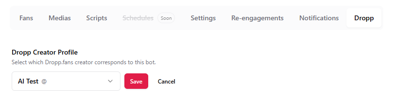 Selecting the Dropp.fans creator profile