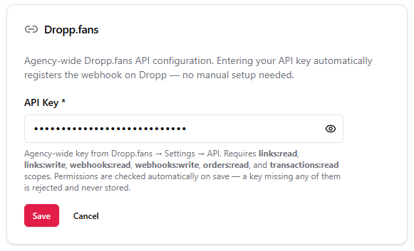 Saving the Dropp.fans API key