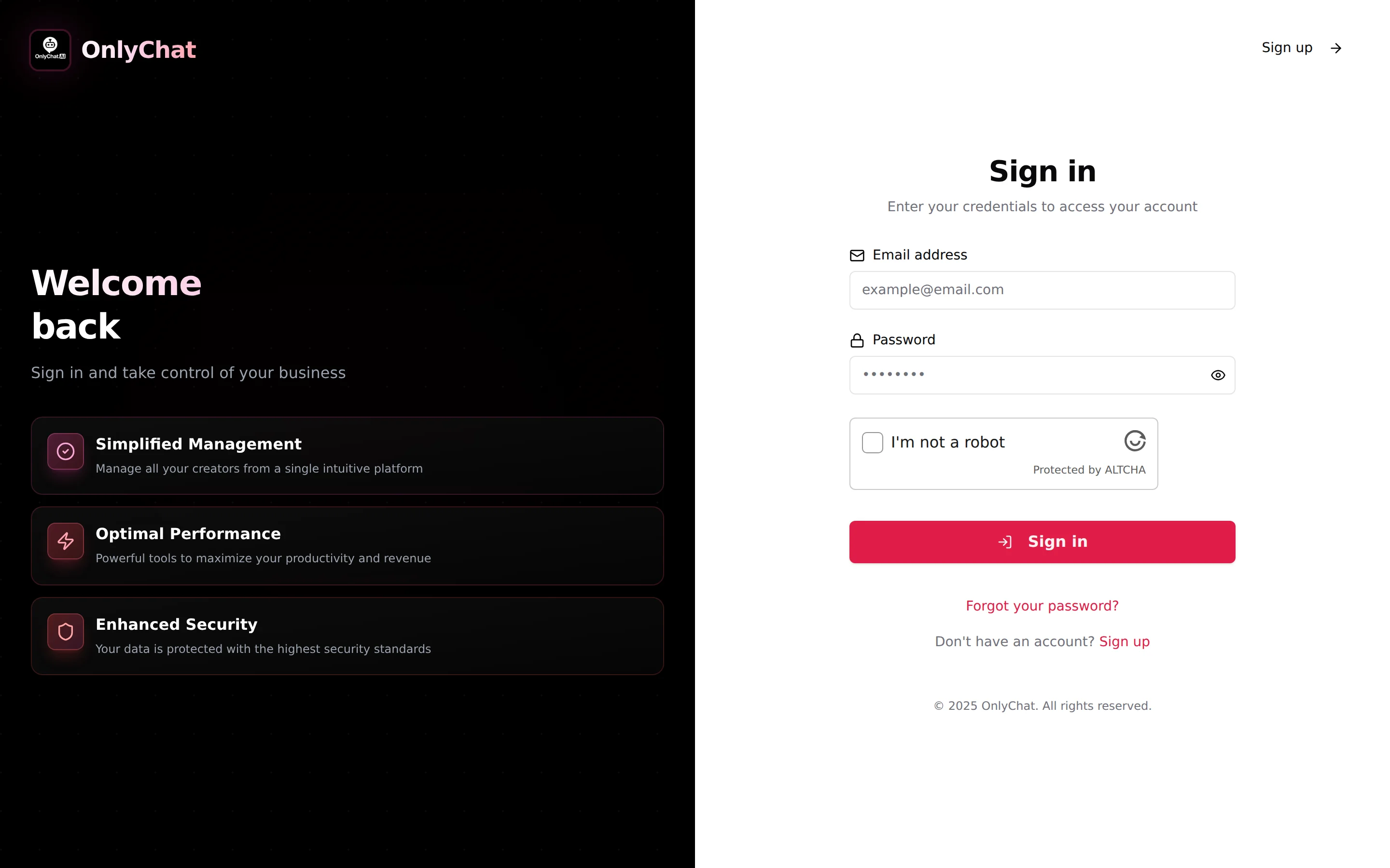 Sign-in page with email, password, security check and the forgot password link
