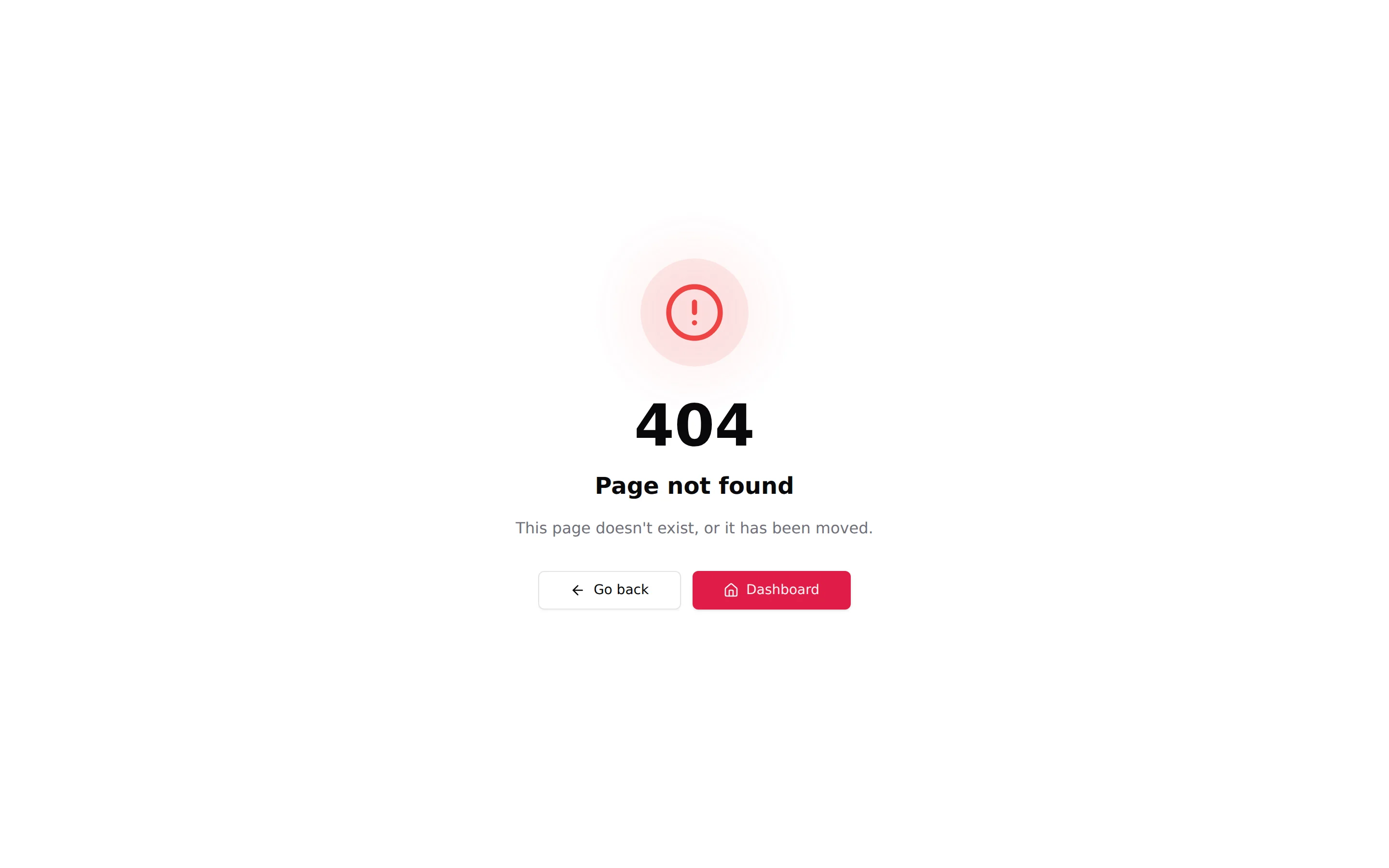 The 404 Page not found page with a Go back button
