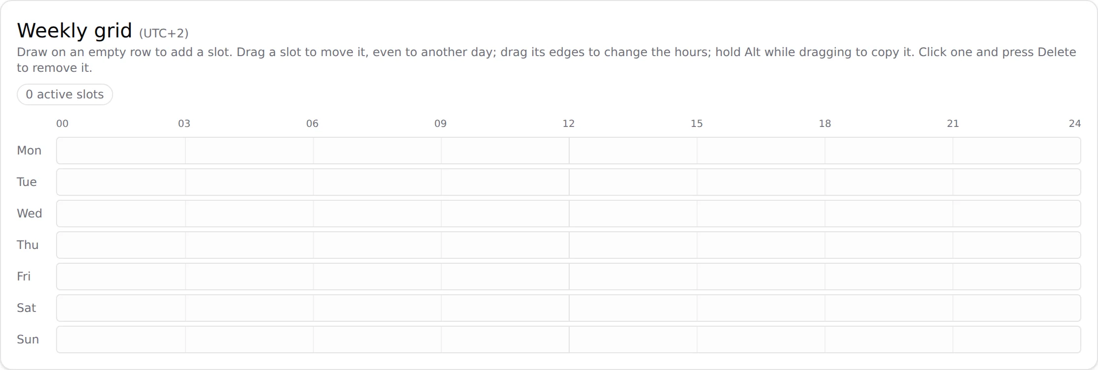 The weekly grid with day rows and hour columns