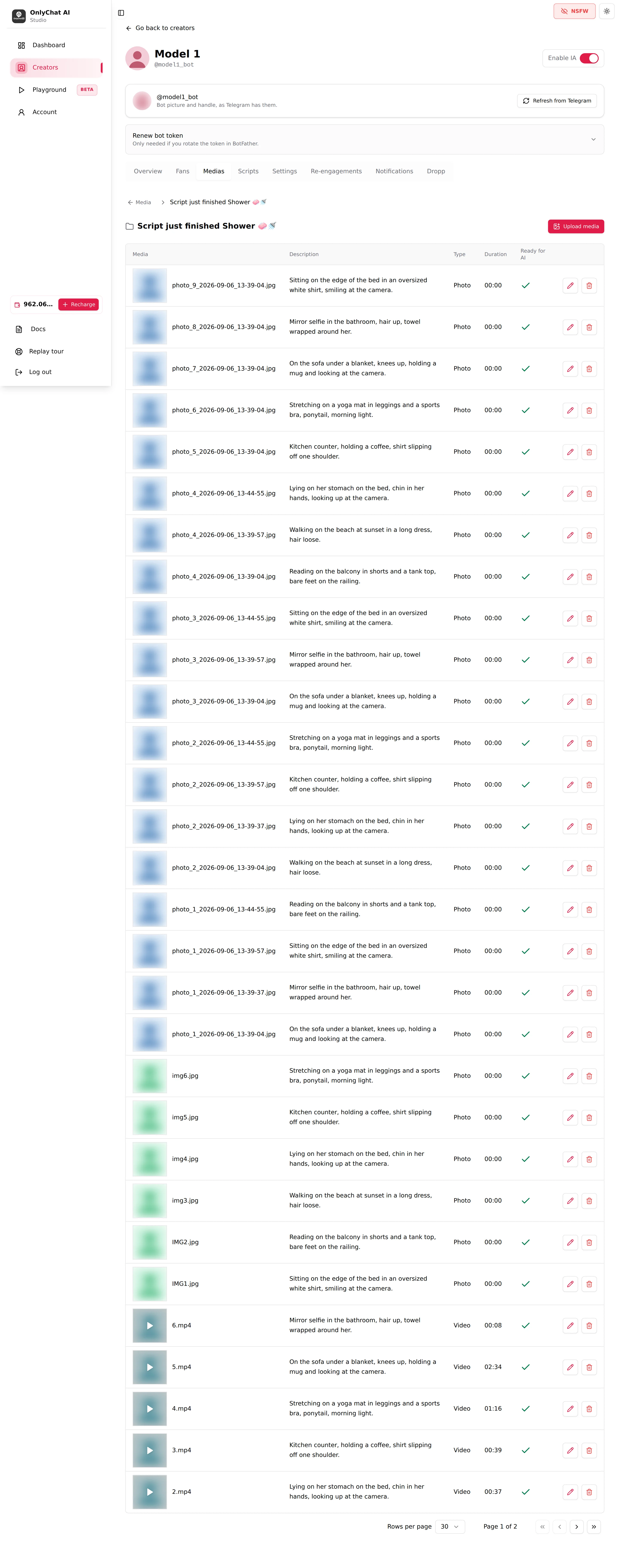 The destination folder after the import, with the imported media and their descriptions