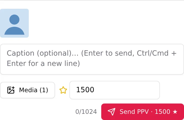 The composer with media attached, a Stars price filled in, and the Send PPV button